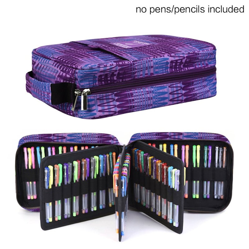 qianshan Pencil Case Holder Slot -â€‚Holds 202 Colored Pencils or 136 Gel Pens with Zipper Closure - Large Capacity Pen Organizer for Watercolor Pens or Markers - Perfect for Beginner and Artist Purple - Image 2